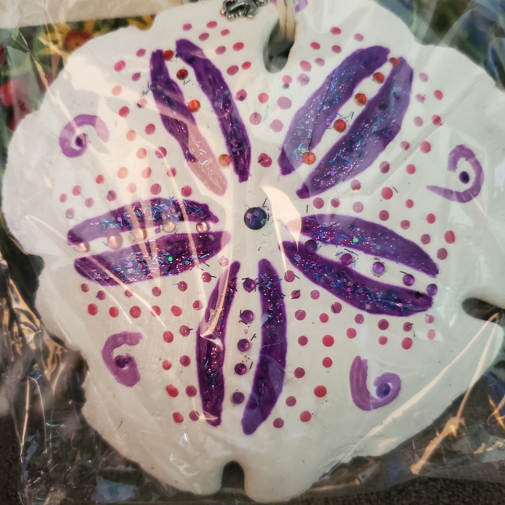 White and Purple Sand Dollar Ornament